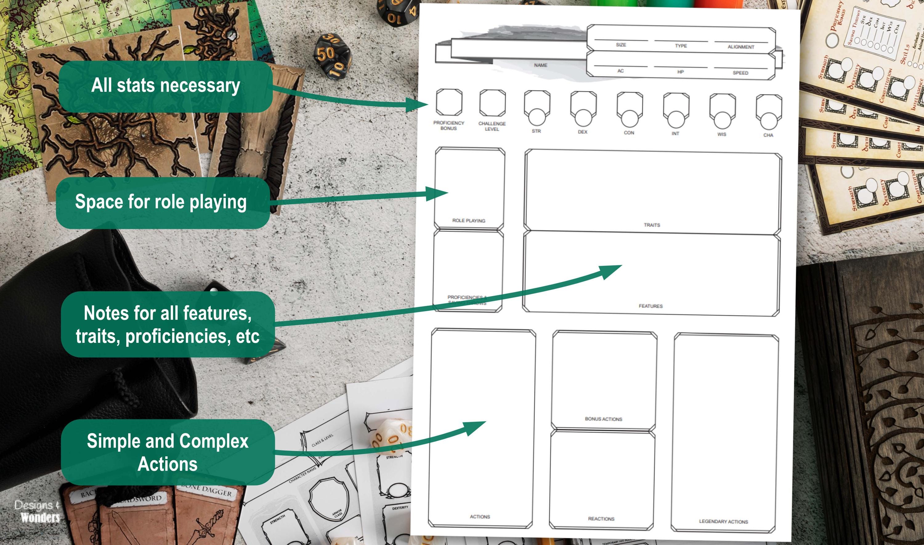 Stat Blocks Layout Design Example D&D 5e Stat Block for Npcs, Creature, or Monsters: Printable Fillable ...