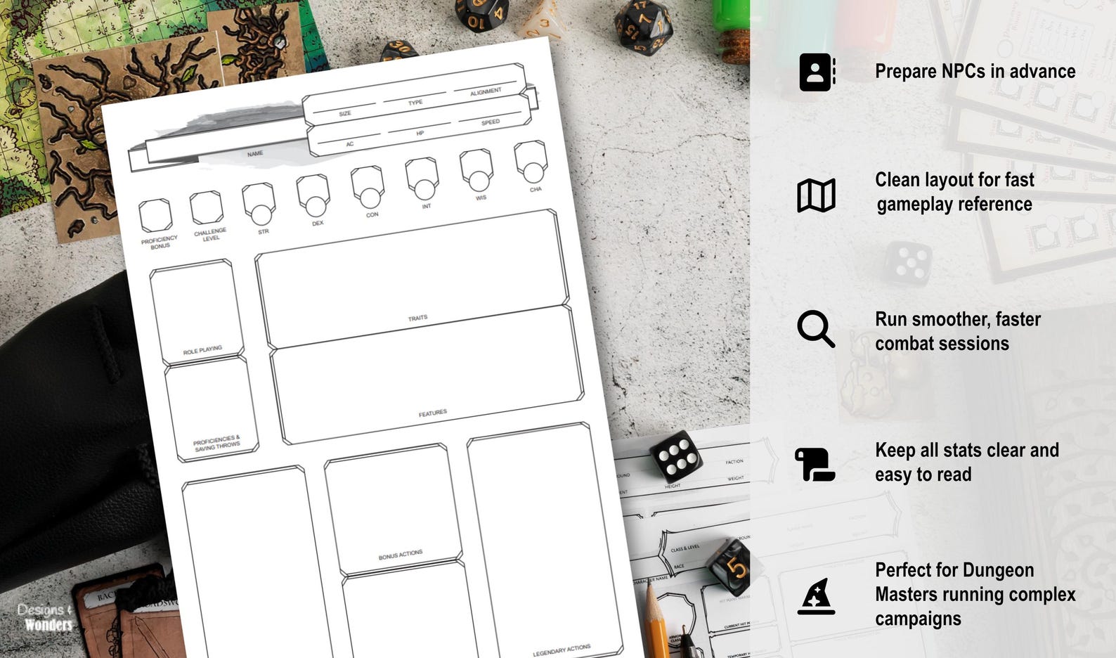 Stat Blocks Layout Design Example D&D 5e Stat Block for Npcs, Creature, or Monsters: Printable Fillable ...
