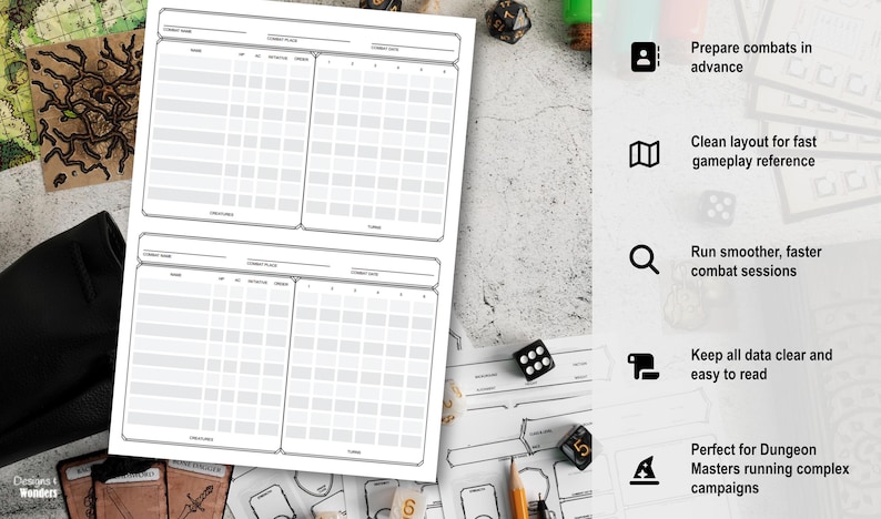 D&D 5e Combat Tracker | Dungeons and Dragons DM Helper (printable PDF ...