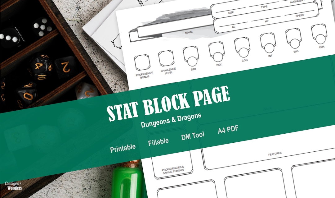 Stat Blocks Layout Design Example D&D 5e Stat Block for Npcs, Creature, or Monsters: Printable Fillable ...