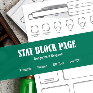 D&D 5e Stat Block for NPCs, Creature, or Monsters: Printable Fillable PDF (Instant Download)