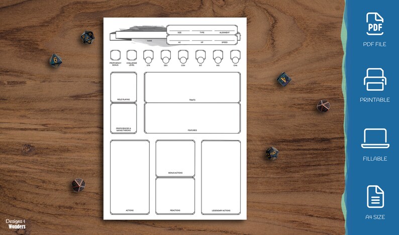 D&D 5e Stat Block Page: Printable Fillable PDF (instant Download) - Etsy