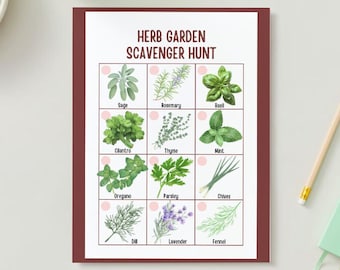 Búsqueda del tesoro en el jardín de hierbas para niños / Actividad imprimible (Descarga digital)