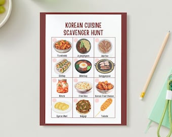 Korean Foods Scavenger Hunt | Korean Cuisine Activity | PDF Download | Printable Activity