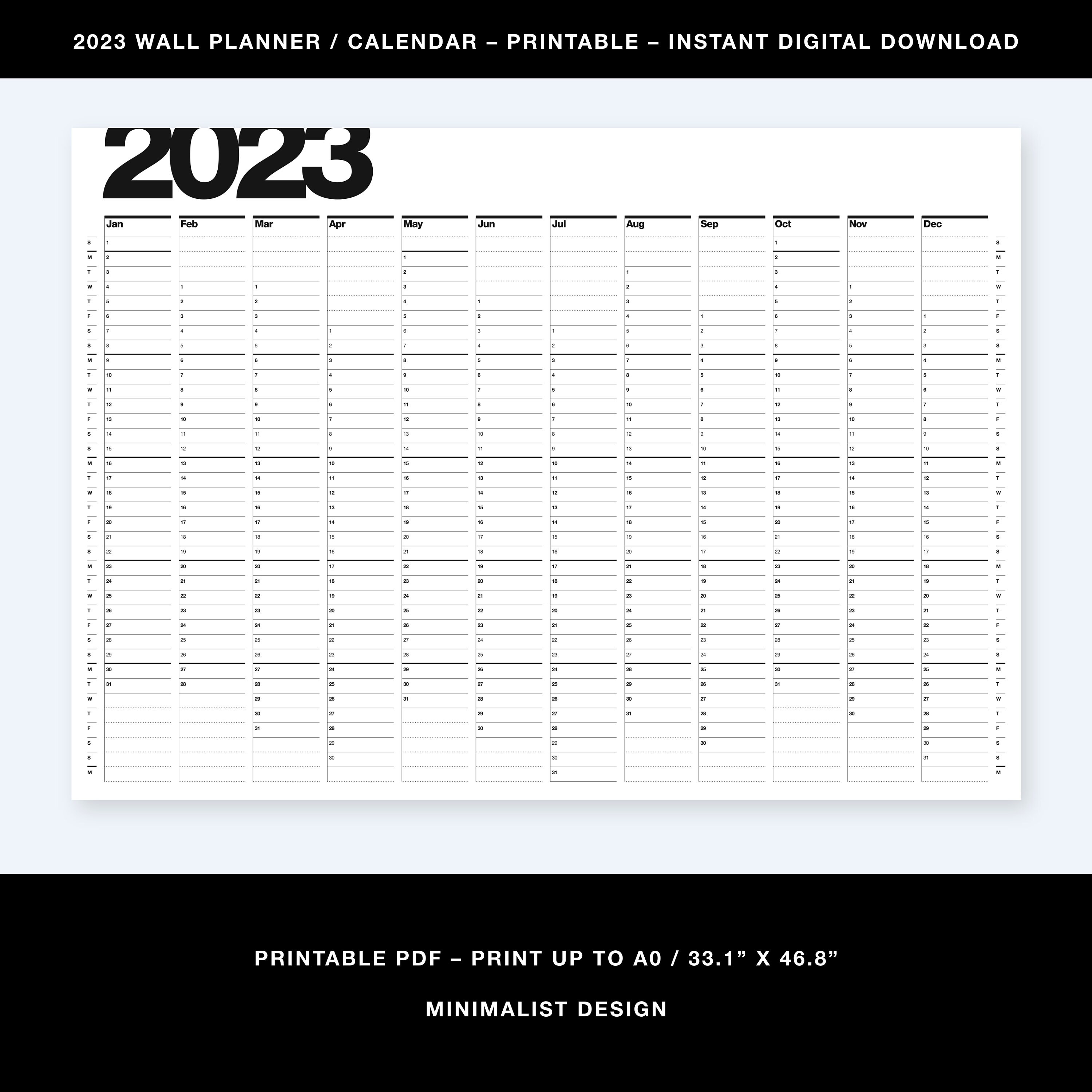 2023 Large Wall Planner Printable PDF Wall Calendar Etsy