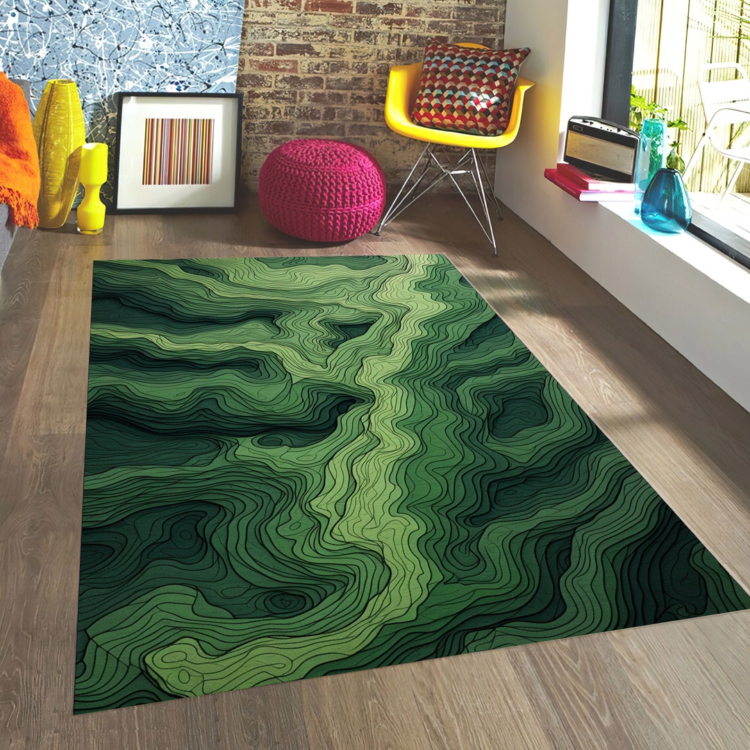 Green Landforms Rug Green Marble Rug Living Room Rug Etsy