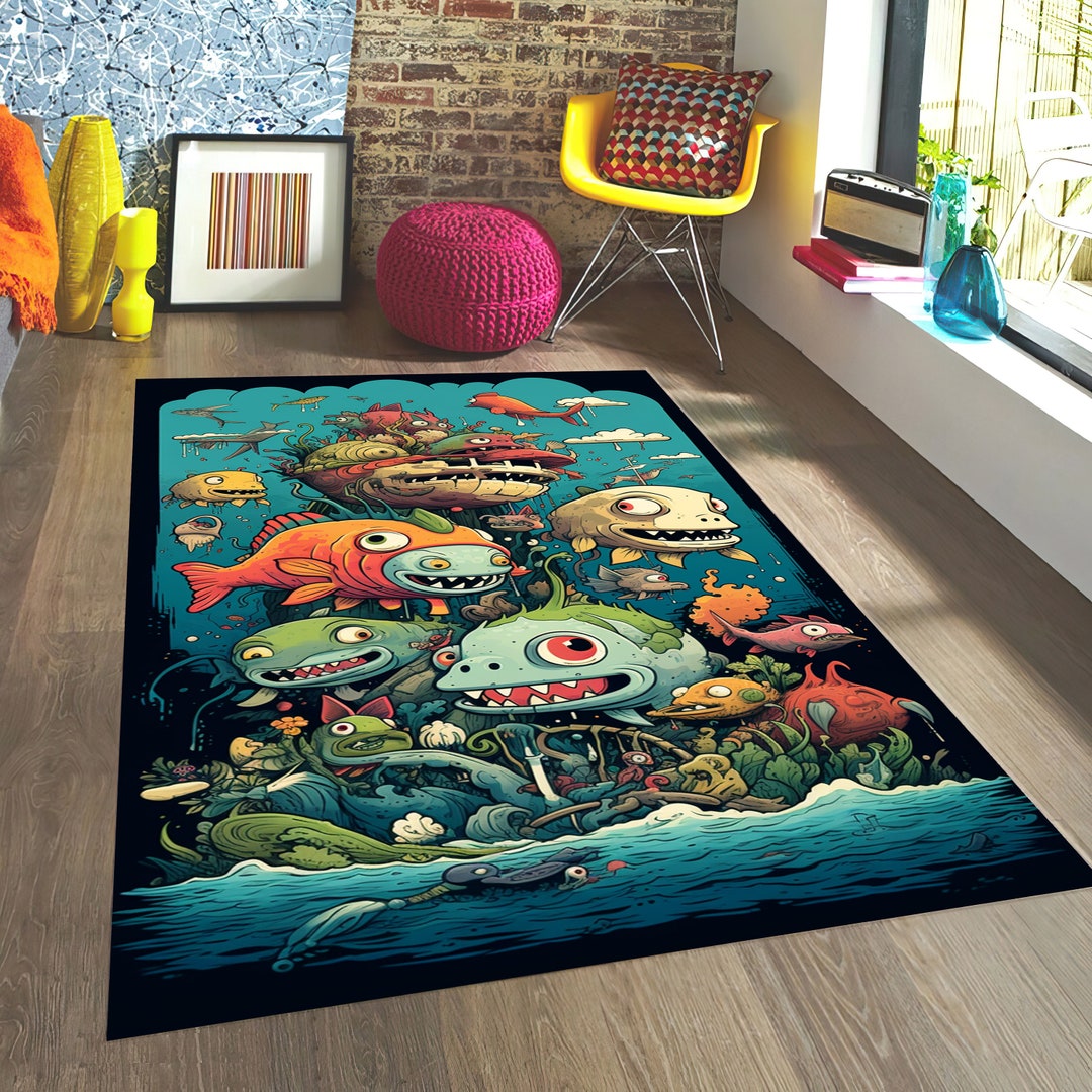 Submarine Life Carpet Fish Rug Sealife Carpet Living Room Etsy