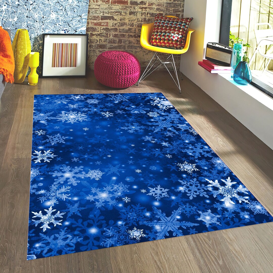 Snowflake Rug Winter Themed Carpet Snowfall Patterned Rug Etsy