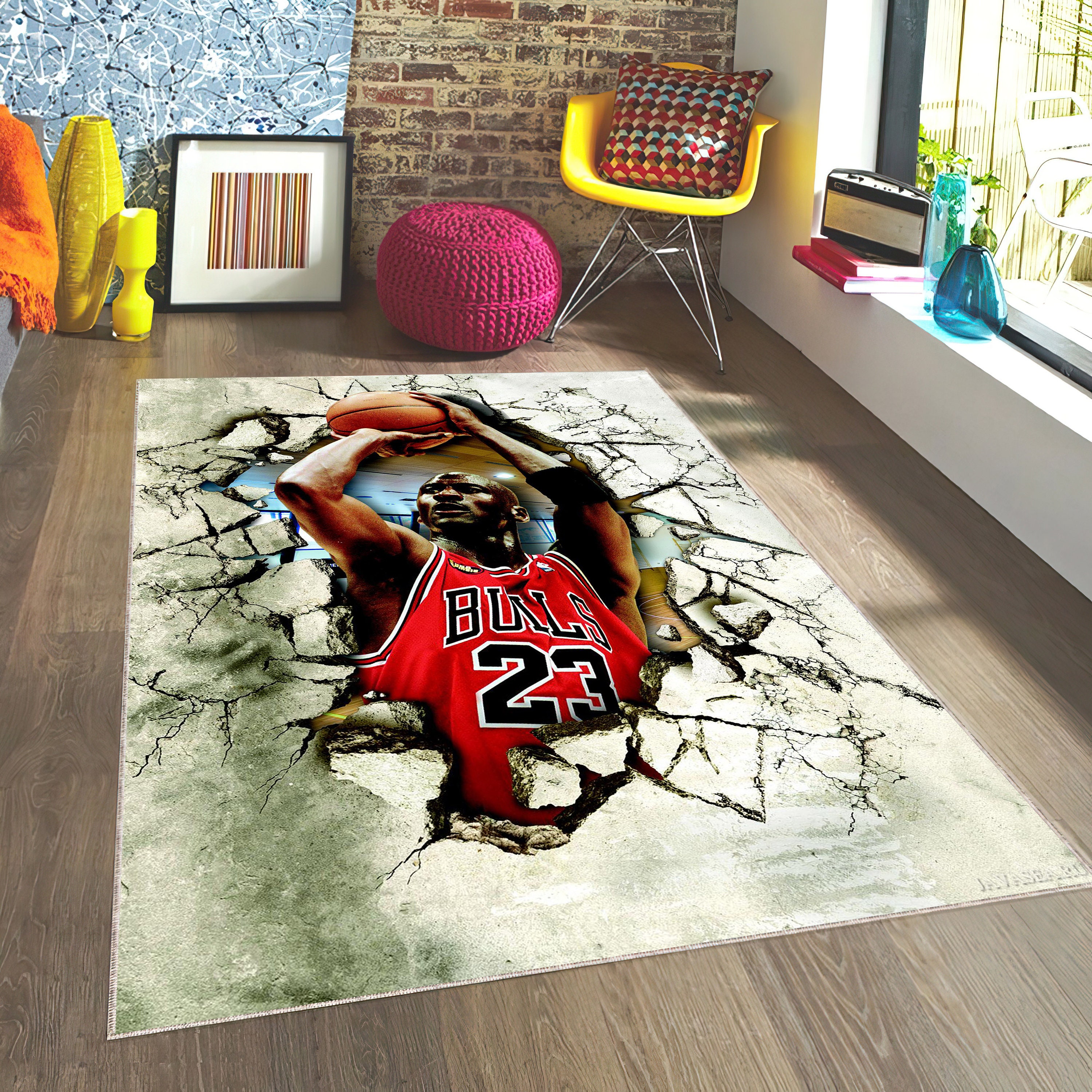 Chicago Bulls Team Logo With Basketball Ball Gifts Nba Rug - Custom Size  And Printing