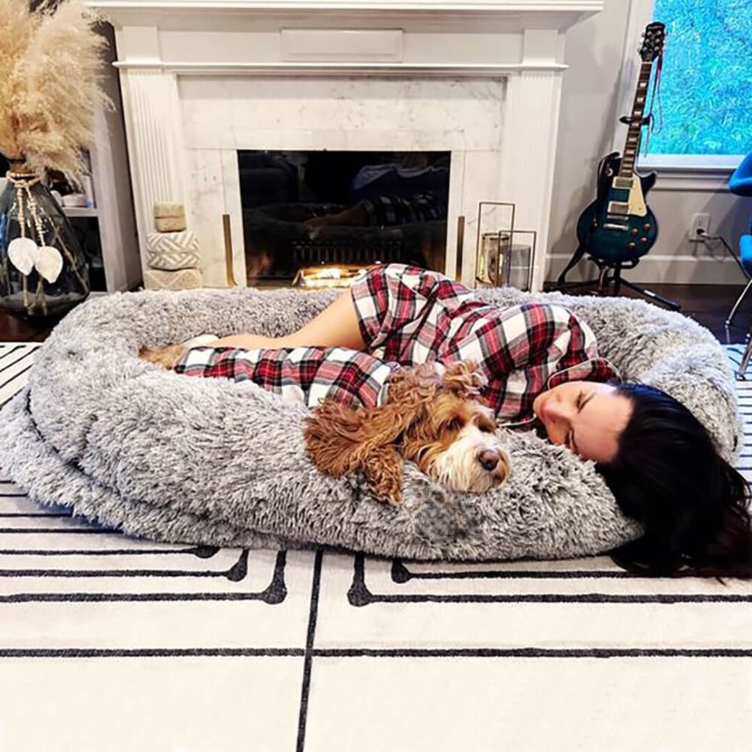 Extra Large Grey Human Sized Dog Bed, Plush Giant Floor Pillow, Anxiety