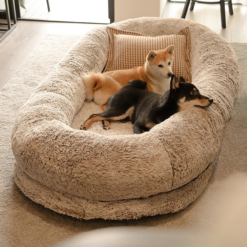 Extra Large Grey Human Sized Dog Bed, Plush Giant Floor Pillow, Anxiety