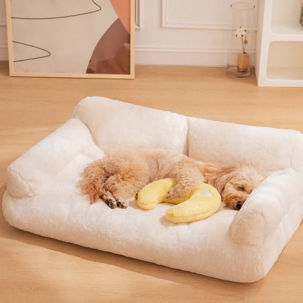 White Pet Sofa Bed for Dogs and Cats, Cute Cat & Dog Sofa Bed,  Soft Comfortable Pet Bed, Dog bed Small Medium Large Dogs all breeds