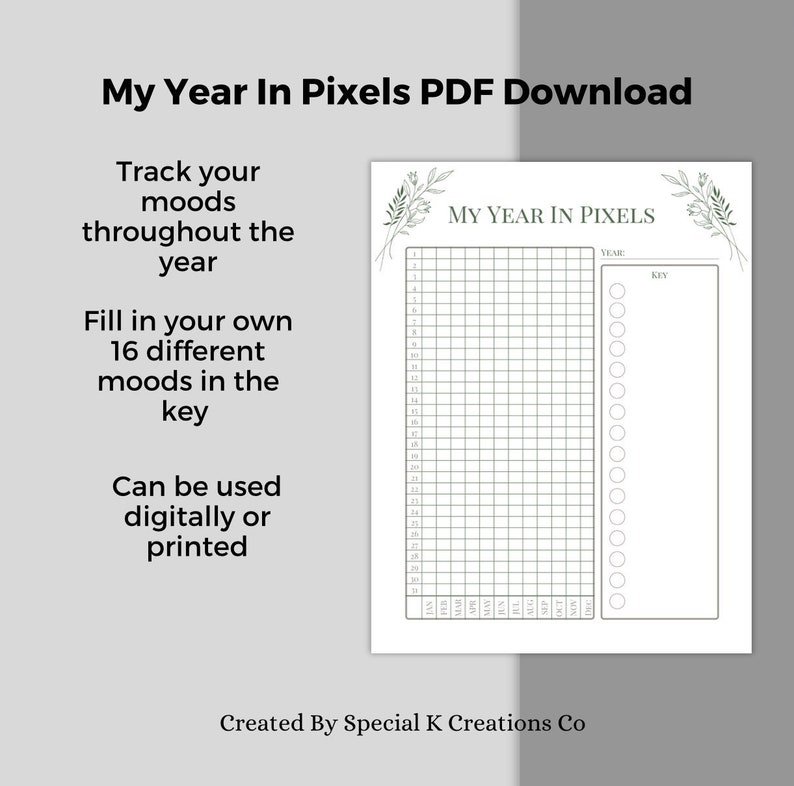My Year in Pixels Printable, My Year in Pixels PDF Download, Planner Insert Year in Pixels - Etsy