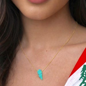 Collar de ópalo con el mapa del Líbano para mujer en plata de ley 925 / Collar con el mapa del Líbano en oro imagen 1