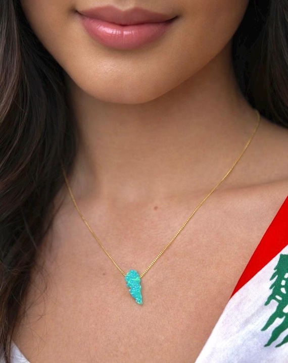 Lebanon Map Opal Necklace For Women 925 Sterling Silver | Lebanese Map Necklace Gold