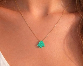 Collar de ópalo de cedro del Líbano para mujer, plata de ley 925 / collar de cedro del Líbano, color dorado