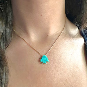 Lebanon Cedar Tree Opal Necklace For Women 925 Sterling Silver | Lebanese Cedar Tree Necklace Gold Color