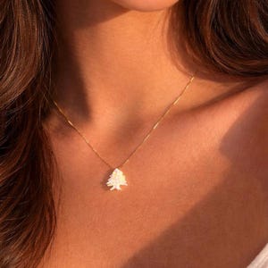 Lebanon Cedar Tree White Opal Necklace For Women 925 Sterling Silver | Lebanese Cedar Tree Necklace Gold Color