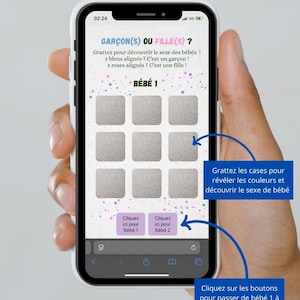 Carte à gratter numérique - Révélation du sexe Bébé 1 & Bébé 2 - Fichier interactif à gratter sur téléphone - Révélation jumeaux 2 filles