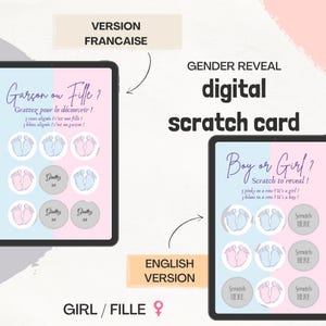 Digital Scratch Card FR/EN – Gender Reveal “It’S A GIRL” – Pregnancy Announcement, Interactive Baby Reveal / carte à gratter numérique