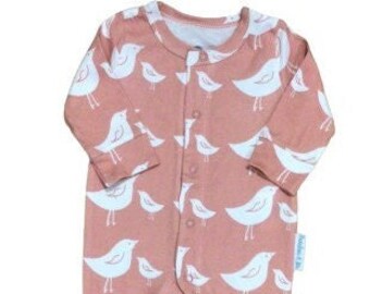Baby girls bamboo and cotton birds romper embroidered personalised 0-3 3-6 6-12months