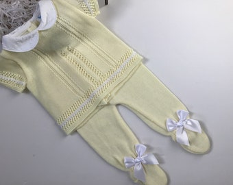 Baby boys Spanish style knitted lemon set boxed, personalised baby hamper, baby gift, baby shower
