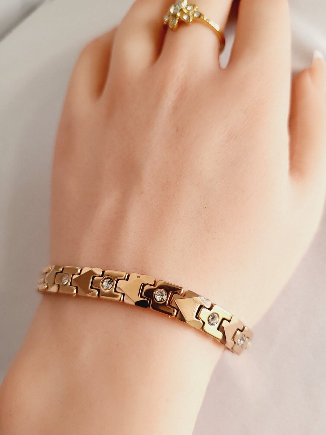 Buy Elegant Rose Gold Color Bracelet, Rose Yellow Gold Chain Bracelet, Silver Filled Jewelry