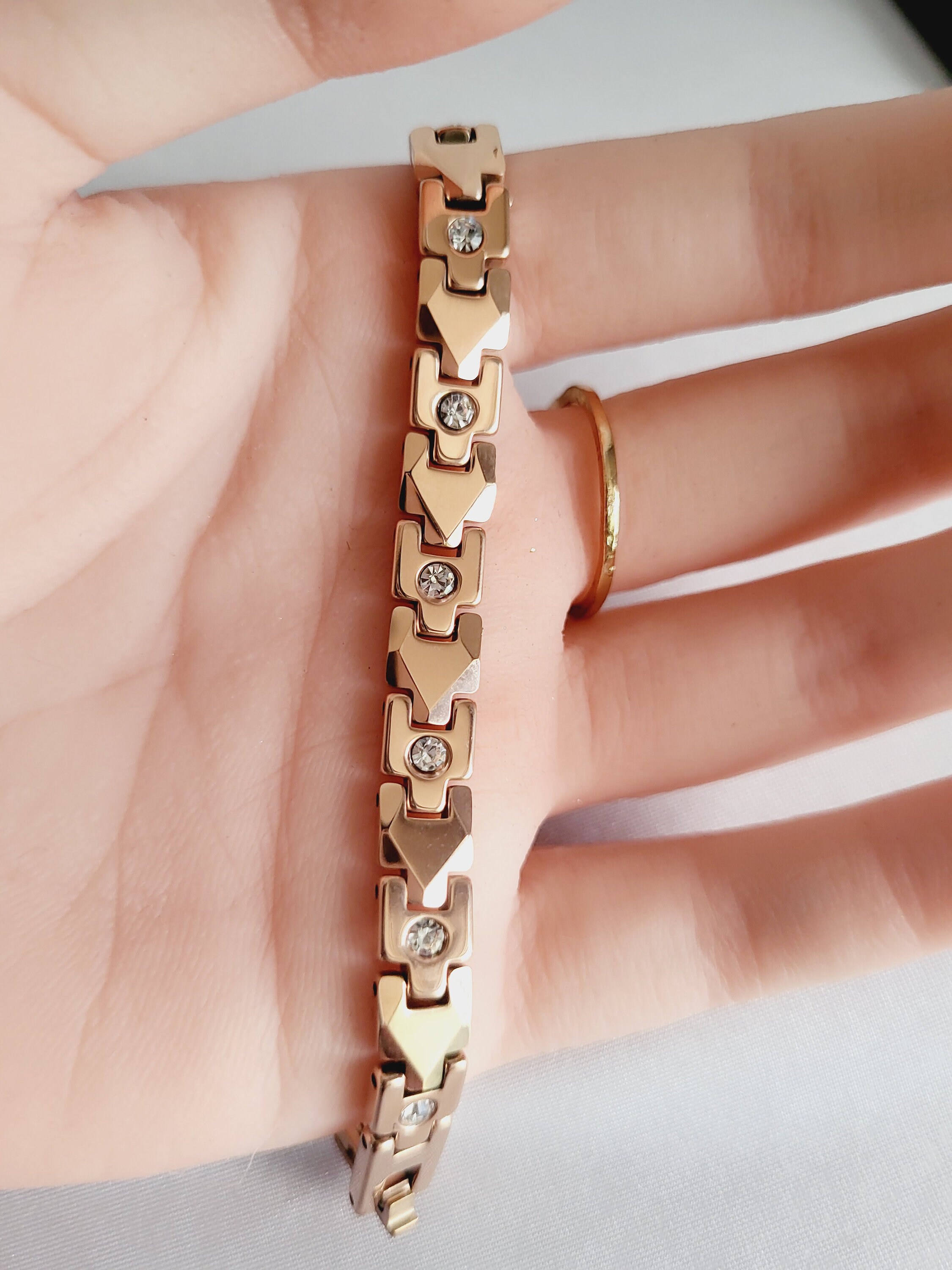 Buy Elegant Rose Gold Color Bracelet, Rose Yellow Gold Chain Bracelet, Silver Filled Jewelry