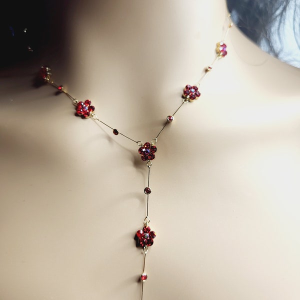 Flower link design zircon crystal necklace and earrings set in 4 colours