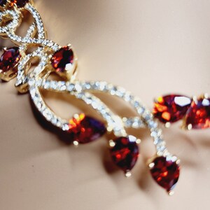 Ruby red and white rhinestones crystal necklace and earrings set image 4