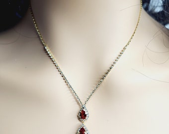 Jewellery Portal Rhinestone crystal necklace and earrings set in 2 colours red and blue