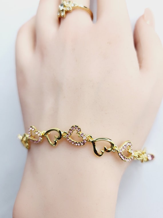 Elegant Heart Design Bracelets, Gold Color Love Bracelets, Cute Crystal Bracelets  for Girls, Gift for Ladies 