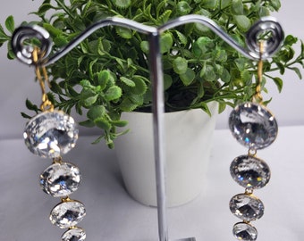 Long zircon crystal round drops hoop earrings