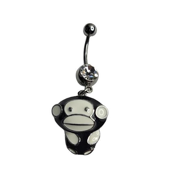 Aesthetic Monkey Face Belly Button, Black Navel Belly Rings, Surgical Steel Body Piercing Ring for Ladies