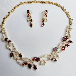 Ruby red and white rhinestones crystal necklace and earrings set image 6