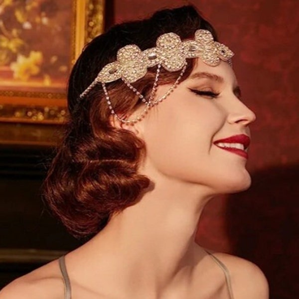 Jewellery Portal Vintage 1920s Beaded Headband 1920s Headpiece with Crystal