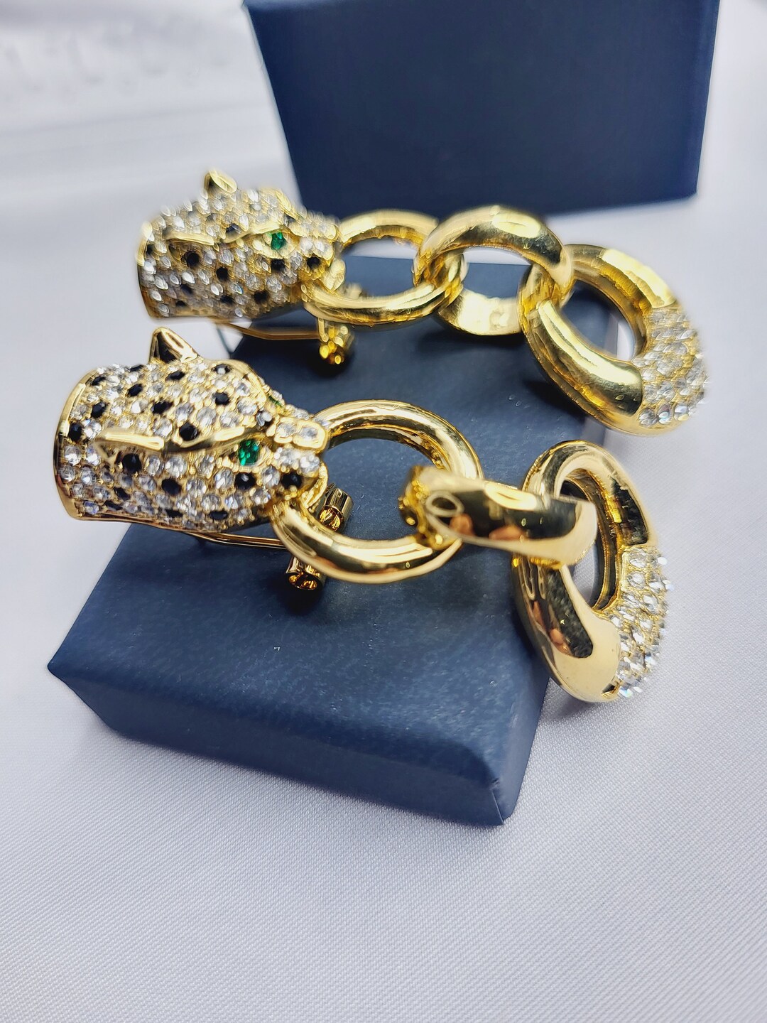 Panther Door Knocker Earrings With Zircon Crystal Etsy