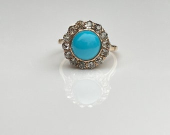 14k Rose Gold Turquoise Diamond Halo Ring