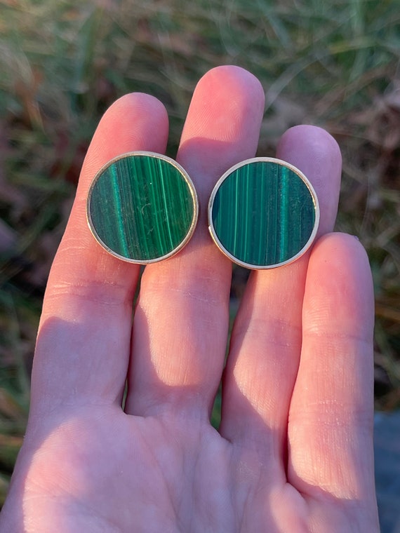 Vintage 14k Yellow Gold Malachite Earrings