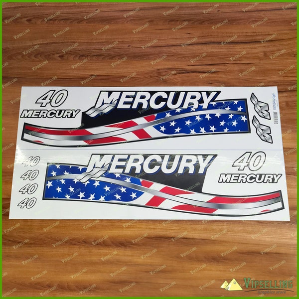 Mercury Elpto 40 50 60HP Outboard Motor USA Flag Patriotic Decals Stickers Set