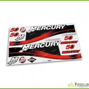 Mercury 50HP Outboard Motor Decals Vinyl Sticker Set for Both Sides Waterproof Replacement Graphics High Quality