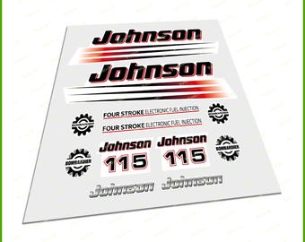 Johnson Four Stroke Bombardier Outboard Boat Motor Engine 115HP OEM Replacement Cut Stickers Vinyl Graphics Set Waterproof High Quality
