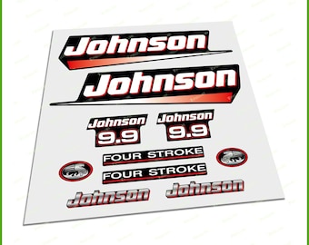 Johnson Four Stroke Outboard Boat Motor Engine 9.9HP Replacement Die Cut Stickers Decals Waterproof Vinyl Graphics Set