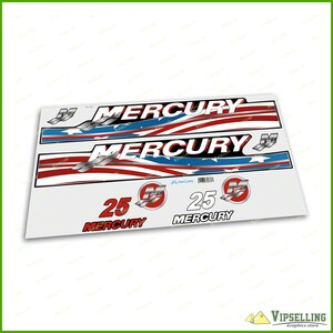 Mercury 25HP Outboard Motor USA Canada Spain Italy UK Flag Patriotic Decals Salt BlueWater Waterproof Vinyl Set High Quality Stickers Set