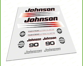 Johnson Four Stroke Bombardier Outboard Boat Motor Engine 90HP OEM Replacement Cut Stickers Vinyl Graphics Set Waterproof High Quality