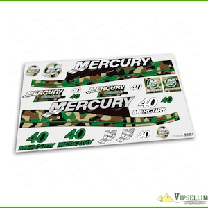Camo Mercury 40HP Outboard Motor Decal Set Vinyl Stickers for Boat Engine Cover Waterproof & UV Resistant