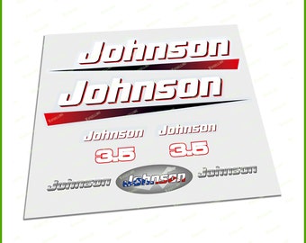 May include: A set of white vinyl decals with the word "Johnson" and the number "3.5" in red. The decals are designed for a boat or other watercraft.