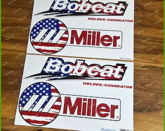 Bobcat USA Patriotic Flag Miller Welder Generator Laminated Decals Stickers Set Kit