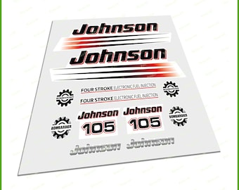 Johnson Four Stroke Bombardier Outboard Boat Motor Engine 105HP OEM Replacement Cut Stickers Vinyl Graphics Set Waterproof High Quality