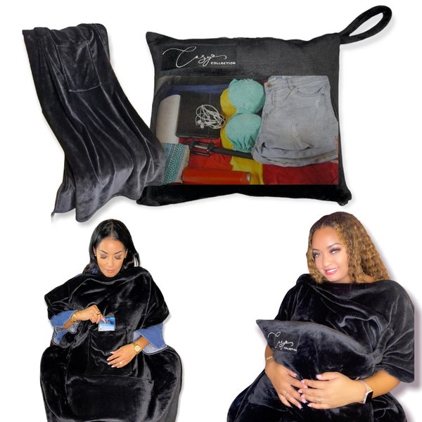 Travel Pillow Bag Blanket You Can Stuff With Clothes! - Plush Material - Strap for Carrying - Only Pillow You Pack Clothes In - Fast Ship